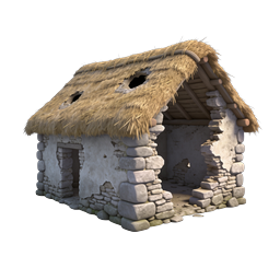 茅草石屋 - 逼真 3D 乡村小屋图标