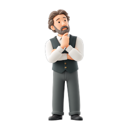 3D Thinking Bearded Man Character Icon - Clay Style
