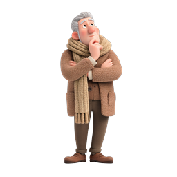 Thinking Elderly Man 3D Character Icon