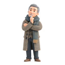 Icono de personaje 3D de un hombre mayor pensativo