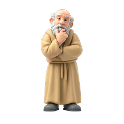 Thinking Monk Character - Wise Sage 3D Icon