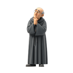 Thinking Monk 3D Character Icon - Wise Contemplative