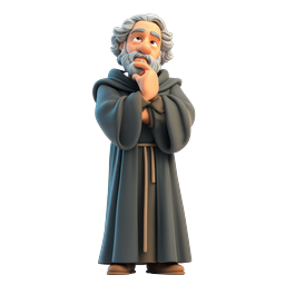 Thinking Monk Icon - Wise Sage Character 3D Illustration