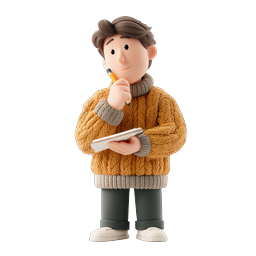 Icono de personaje 3D de estudiante pensando - Escritor creativo