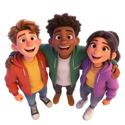 Three Diverse Friends Cartoon Icon - 3D Animated Group
