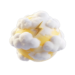 Thunderstorm Sun Clouds 3D Weather Icon with Lightning Bolt
