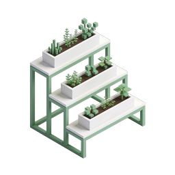 아이소메트릭 계단식 화분 아이콘 - 현대적인 3D 디자인