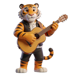 Whimsical Tiger Playing Guitar Icon for Creative Projects