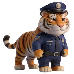 Süßes Tiger-Polizist 3D Cartoon Charakter Icon