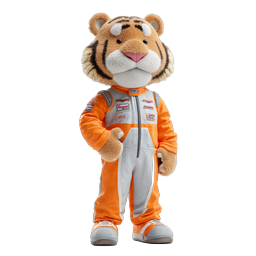 Icône 3D mascotte de tigre de course mignon - Personnage de sport automobile