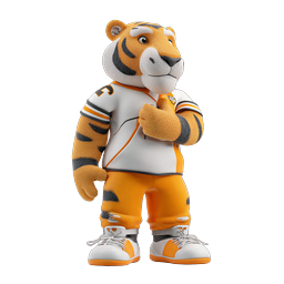 Friendly Tiger Sports Mascot 3D Character Icon