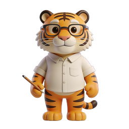 かわいいトラの先生のマスコットアイコン - 3D カートゥーンキャラクター