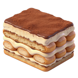 Realistic 3D Tiramisu Dessert Icon - Italian Layered Cake