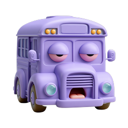 Tired Purple Bus 3D Icon - Sleepy Cartoon Vehicle