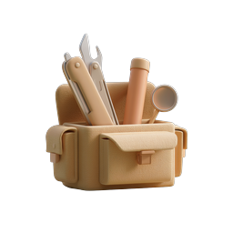 3D Tool Bag Icon with Multi-Tool, Wrench & Mirror