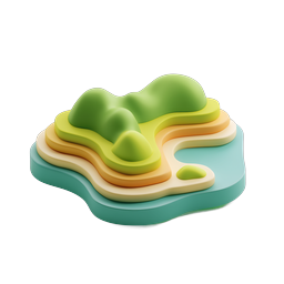 3D Topographic Terrain Map Icon - Clay Style