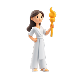 Clay-Style Torch Bearer Woman 3D Character Icon