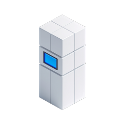 Isometric Tower Blocks Icon with Blue Screen Display