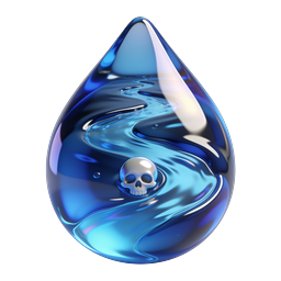 Toxic Blue Water Droplet with Skull Icon | Realistic 3D