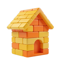 Toy Block House Icon - Colorful Building Brick Home