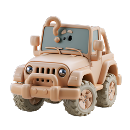 Toy Jeep Support Help Icon - 3D Clay Style