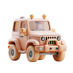 Biểu tượng xe Jeep hồng 3D dễ thương - Xe địa hình màu pastel