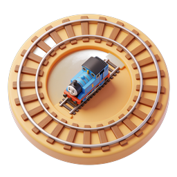 Cute Blue Toy Train on Circular Track 3D Icon
