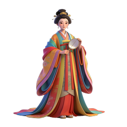 伝統的なカラフルな漢服姿のアジアン女性3Dアイコン