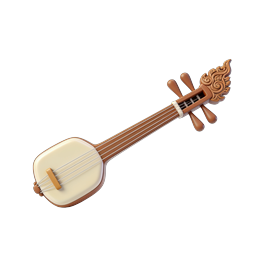 Traditional Chinese Lute String Instrument 3D Icon