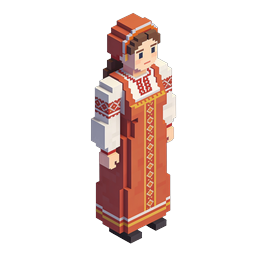 Traditional Folk Character Voxel Icon - Isometric 3D