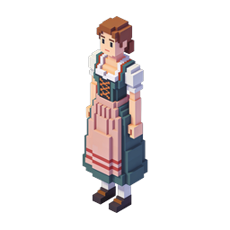 Traditional Folk Woman Voxel Art Icon - Bavarian Dirndl Character
