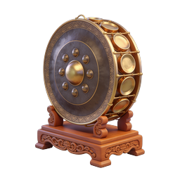 Traditional Bronze Gong with Ornate Wooden Stand