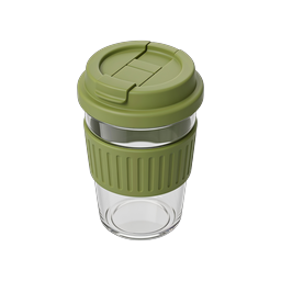 Travel Coffee Mug 3D Icon | Glass Tumbler with Green Lid