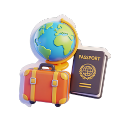 Icona 3D Globo da viaggio, Passaporto e Bagagli