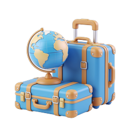 3D-Icon von Reisegepäck und Globus für Tourismus