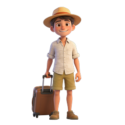 Cheerful Young Boy Traveler with Suitcase 3D Icon