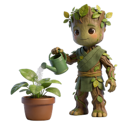 Cute Tree Character Watering Plant - 3D Nature Icon