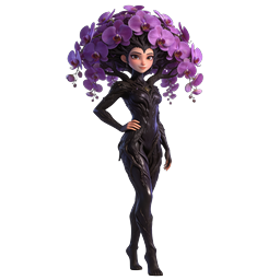 Tree Fairy Character with Purple Orchid Crown - 3D Icon