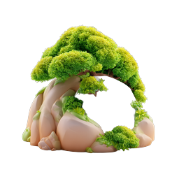 Lush Tree on Rock Island 3D Nature Icon