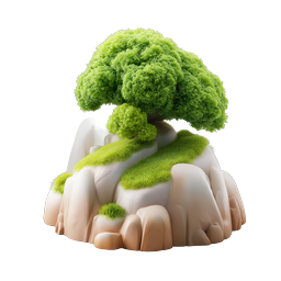 3D Tree on Rocks Nature Icon | Clay Style Design