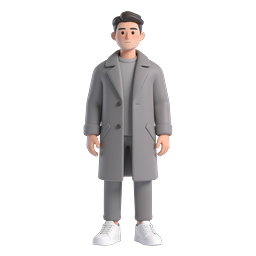 3D Trench Coat Man Character Icon - Stylish Menswear