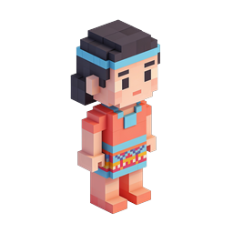 Tribal Girl Voxel Character 3D Block Art Icon
