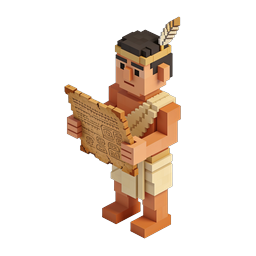 Tribal Scribe Voxel Character with Ancient Scroll Icon
