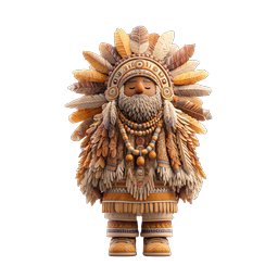 Tribal Shaman 3D Character Icon with Feathered Headdress