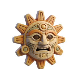 Tribal Sun Mask 3D Icon | Aztec Deity Design