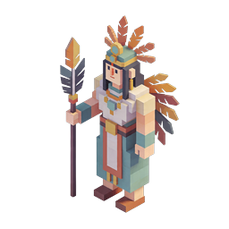 Icona Voxel Regina Guerriera Tribale - Personaggio 3D Isometrico