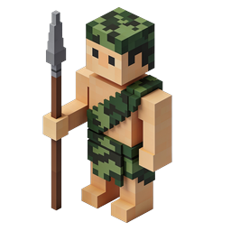 Tribal Warrior with Spear - 3D Voxel Character Icon