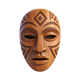 Tribal Wooden Mask Icon - 3D Cultural Art