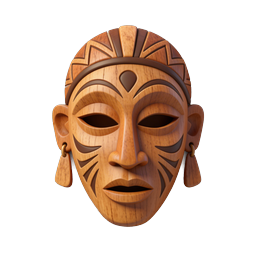 Tribal Wooden Mask Icon - 3D Cultural Artifact