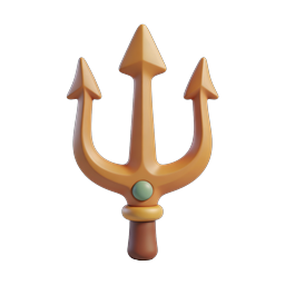 3D Trident Icon - Mythological Sea Weapon with Gem Detail